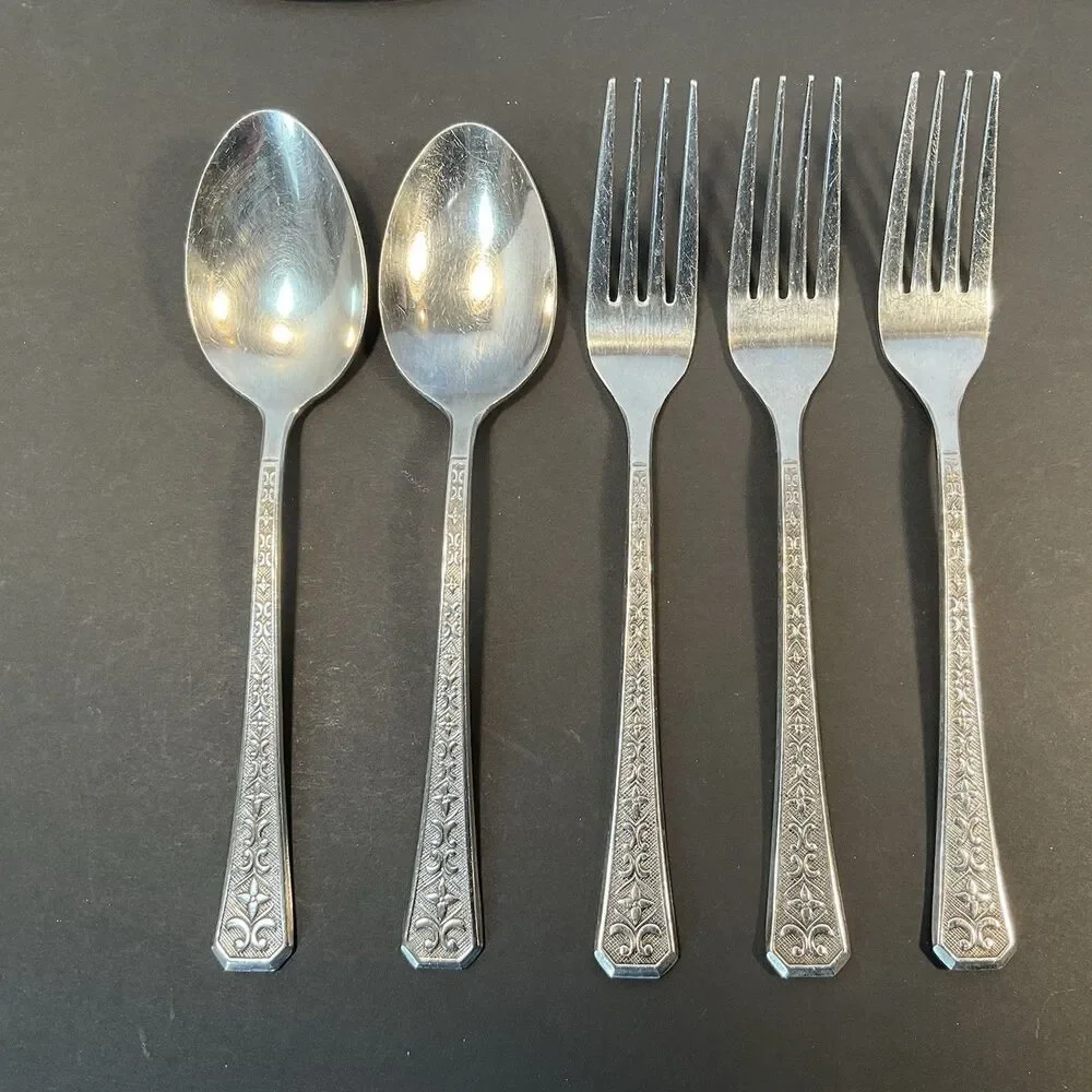 10 Pc Interpur FLORENZ Floral Flatware Stainless Forks Spoons Knives Vintage